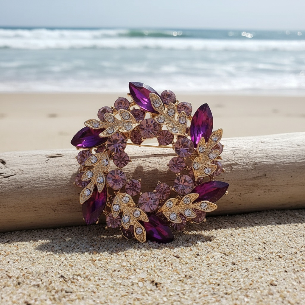 Colorful Round Brooch, Elegant Pin for Dresses and Sweaters